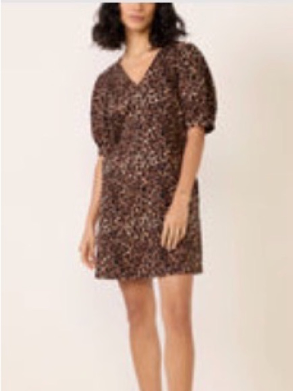 Evereve Shay Leopard Print V-Neck Puff Sleeve Dress - Brown
